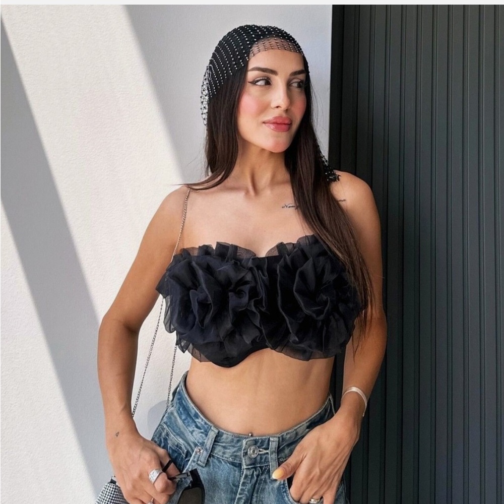 ZARA Organza Bandeau Crop Flower Maxi Top